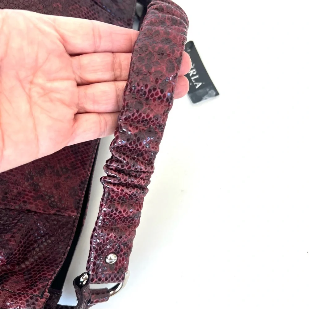 FURLA NEW Burgundy Snake Python Embossed Leather Single Handle Hobo Shoulder Bag - Picture 8 of 16